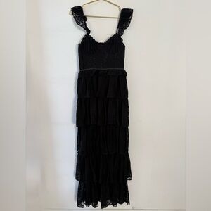 Tularosa Black Lace Tiered Dress